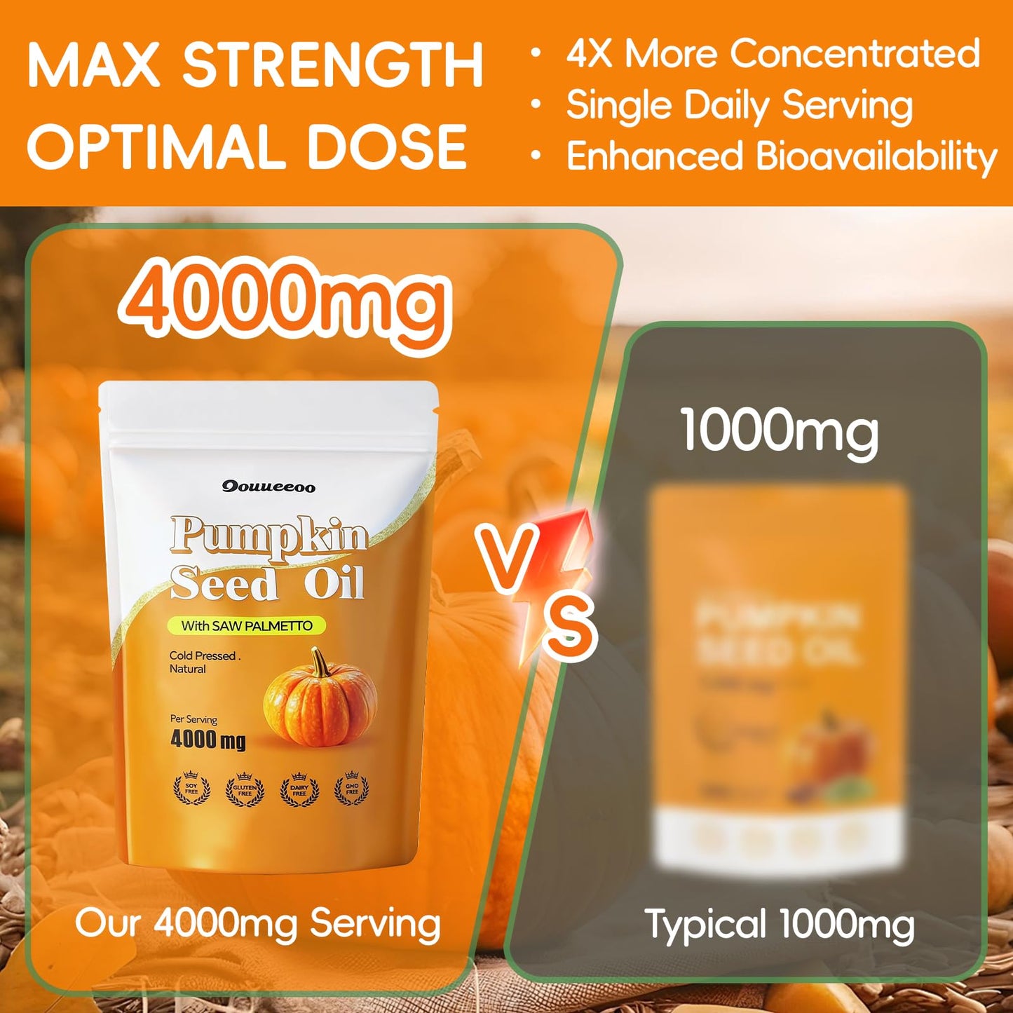 OOUUEEOO Pumpkin Seed Oil 4000mg Softgels + Saw Palmetto - 300 Softgels
