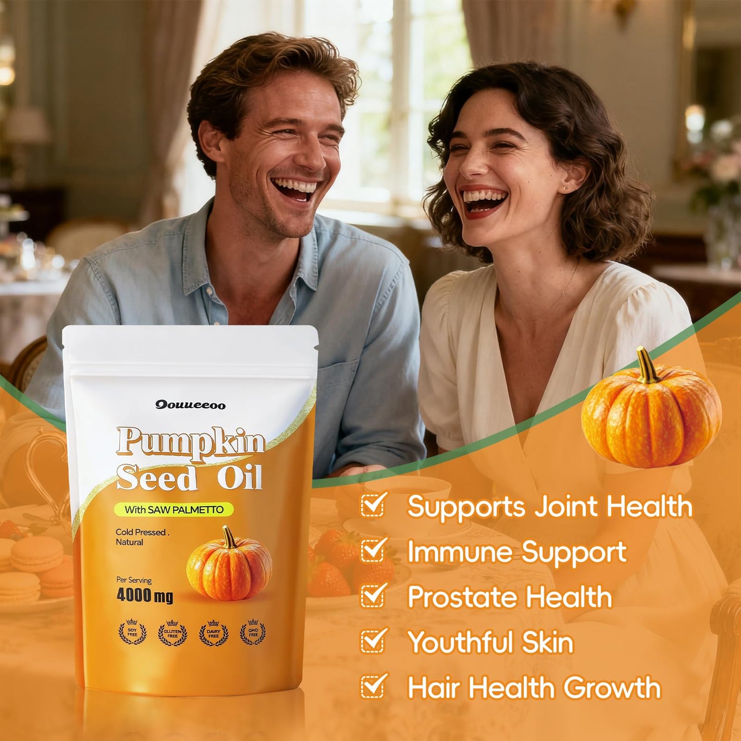 OOUUEEOO Pumpkin Seed Oil 4000mg Softgels + Saw Palmetto - 300 Softgels