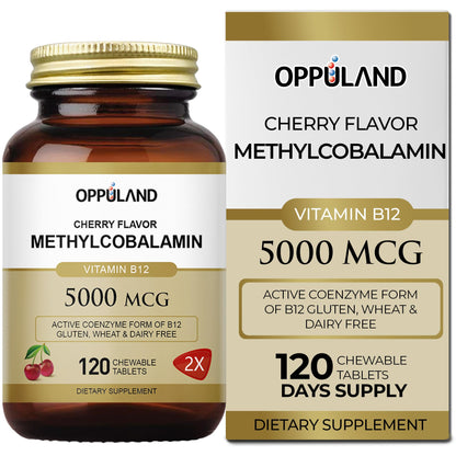 Oppuland Methyl B-12 5000mcg Chewable with Folate – Vegan B12, 120 Count