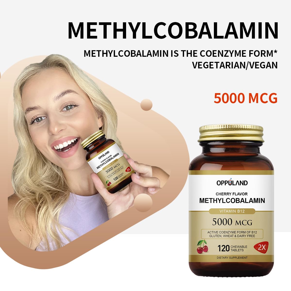 Oppuland Methyl B-12 5000mcg Chewable with Folate – Vegan B12, 120 Count