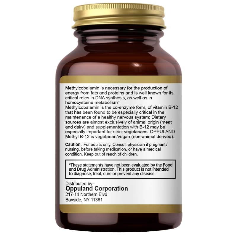 Oppuland Methyl B-12 5000mcg Chewable with Folate – Vegan Sublingual Tablets (Orange) – 120 Count