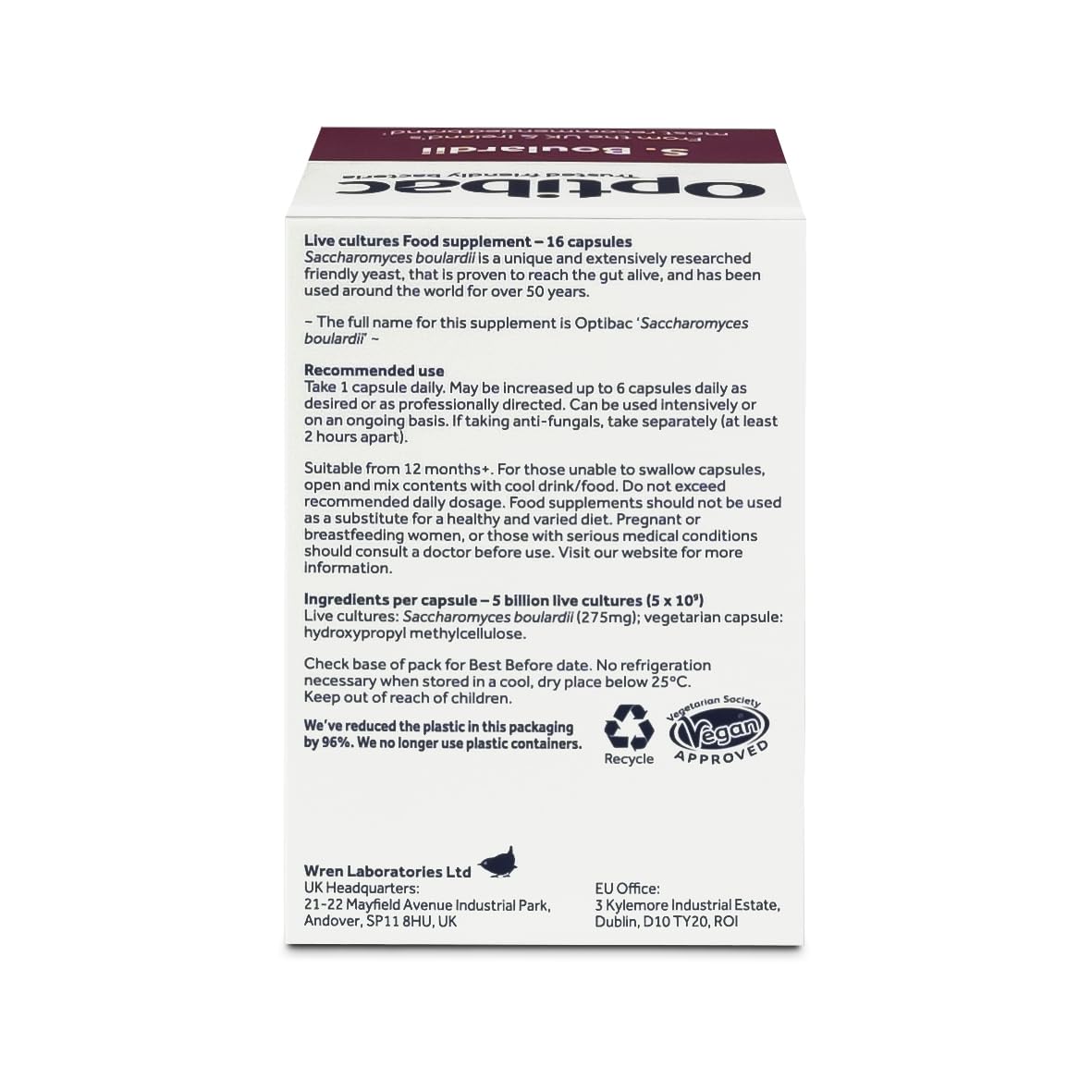 OptiBac Probiotics Saccharomyces boulardii – 16 Capsules | Probiotic Supplement