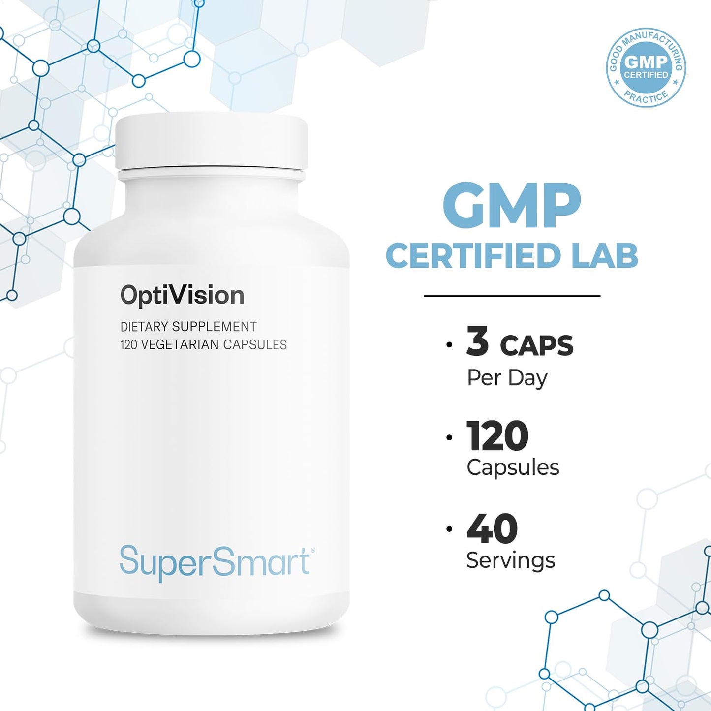Supersmart OptiVision Advanced Formula - Bilberry, Lutein & Zeaxanthin Eye Support | Astaxanthin, Non-GMO, Gluten Free - 120 Veg Capsules