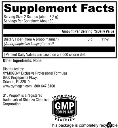 XYMOGEN OptiFiber Lean – 100% Natural Propolmannan Fiber Powder for Satiety, Cholesterol Metabolism & Bowel Health (3.39 oz)