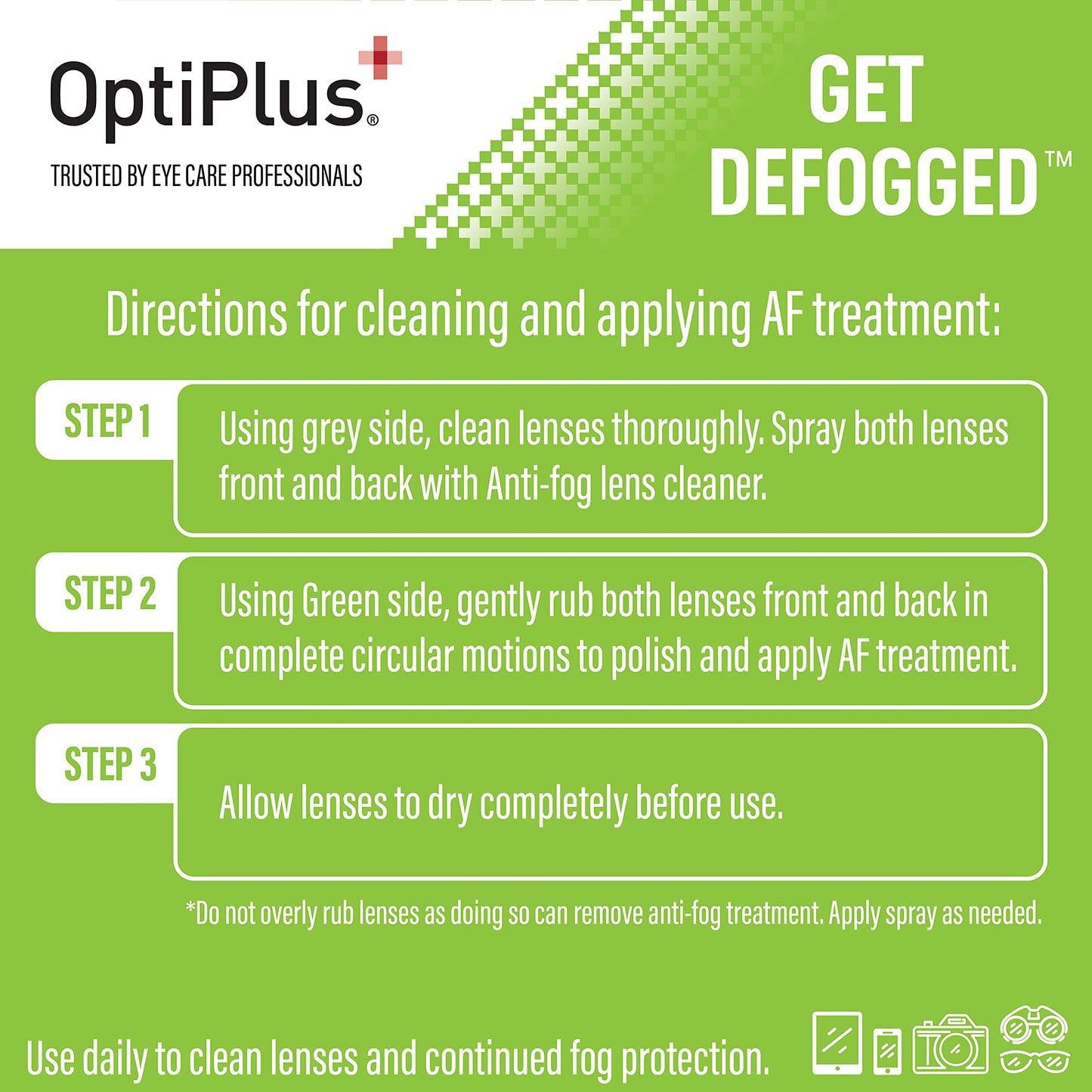 OptiPlus Anti-Fog Lens Cleaning Spray & Dual Microfiber Cloth – Streak-Free Defogger (2oz)
