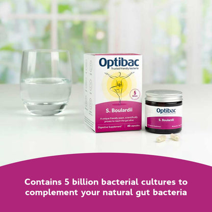 Optibac Probiotics Saccharomyces boulardii – Vegan, 5 Billion CFU, 40 Capsules