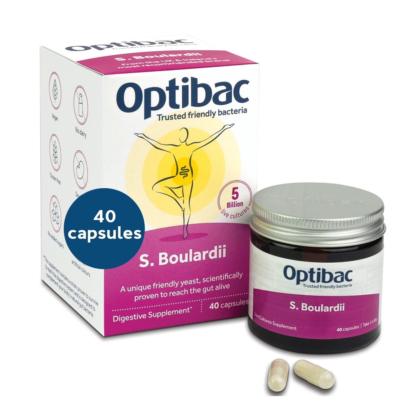 Optibac Probiotics Saccharomyces boulardii – Vegan, 5 Billion CFU, 40 Capsules