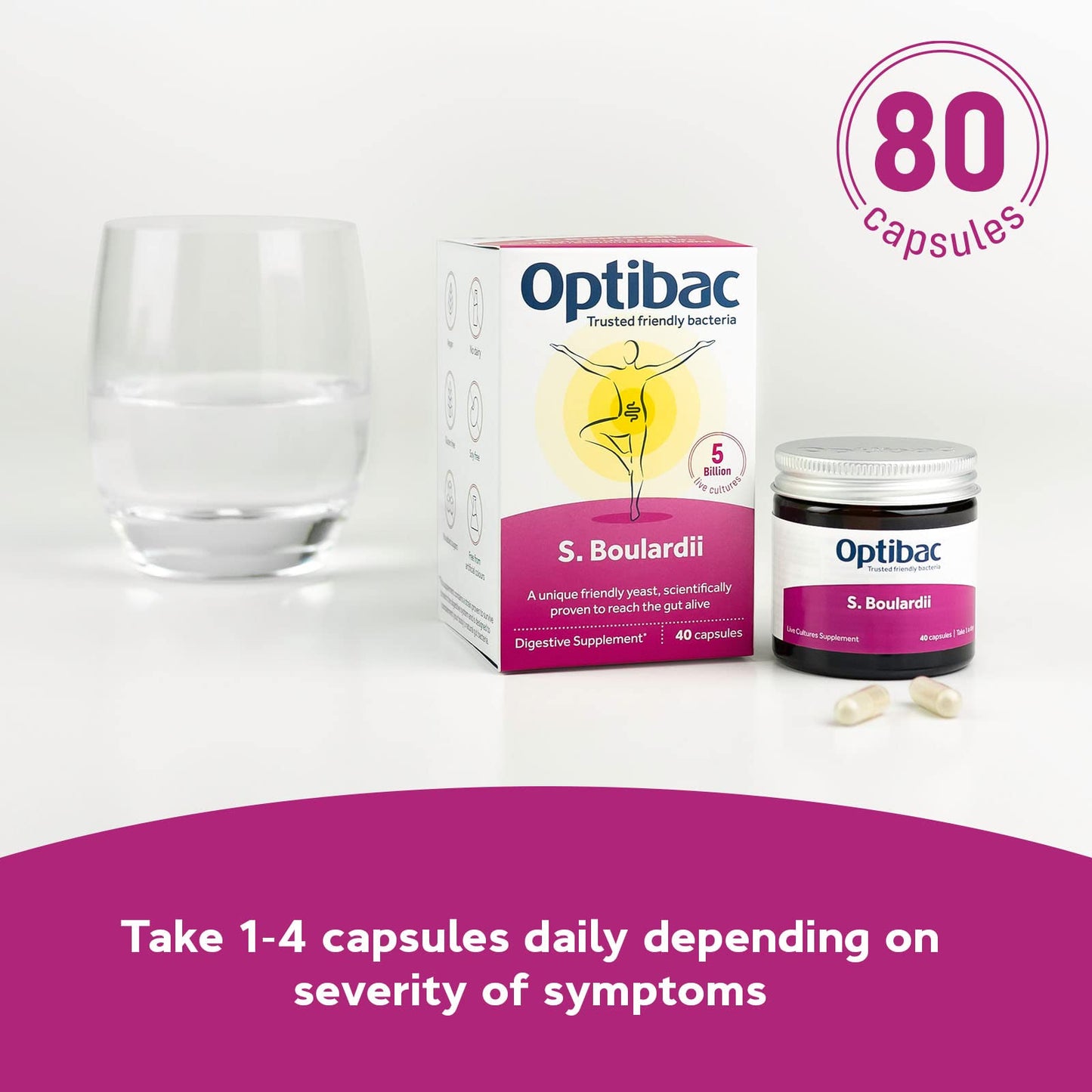 OptiBac Saccharomyces boulardii | 5 Billion Live Cultures | Vegan & Gluten Free | 80 Capsules