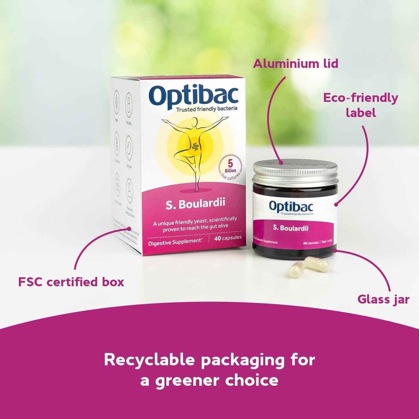 OptiBac Saccharomyces boulardii | 5 Billion Live Cultures | Vegan & Gluten Free | 80 Capsules