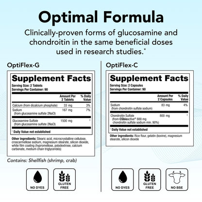 Theralogix OptiFlex Complete – 90-Day Joint Health Supplement | Glucosamine & Chondroitin | NSF Certified | 180 Caps & 180 Tabs