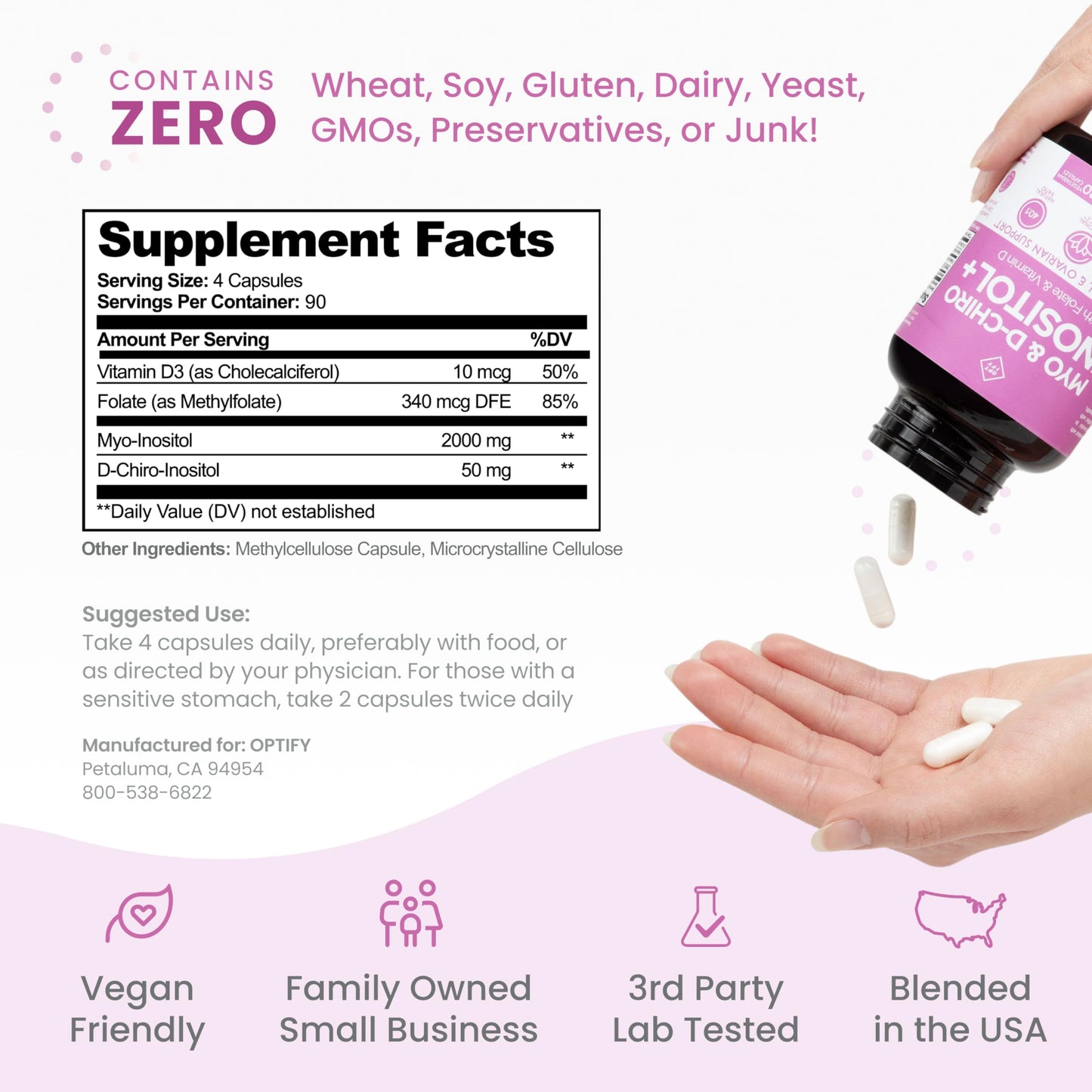 Optify Inositol for Women – 90-Day Supply, 40:1 Myo-Inositol to D-Chiro Inositol, Folate & Vitamin D