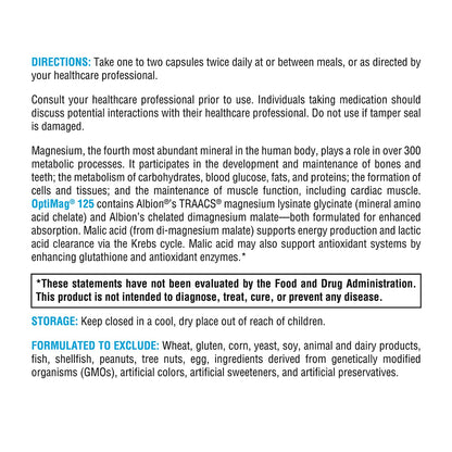 XYMOGEN OptiMag 125 – High-Absorption Magnesium with Chelated Glycinate & Malate (120 Capsules)