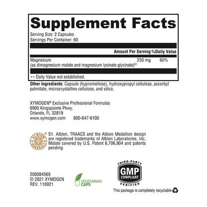 XYMOGEN OptiMag 125 – High-Absorption Magnesium with Chelated Glycinate & Malate (120 Capsules)
