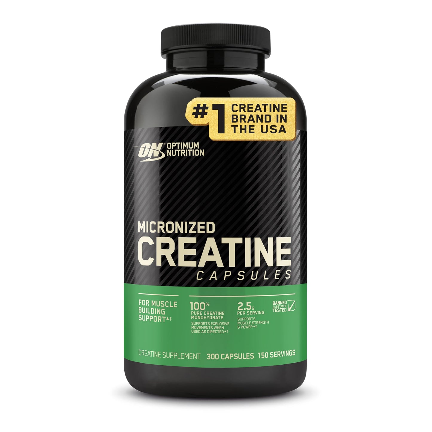 Optimum Nutrition Creatine 2500 Caps – 300 Capsules | 2,500 mg Creapure Monohydrate, Keto Friendly