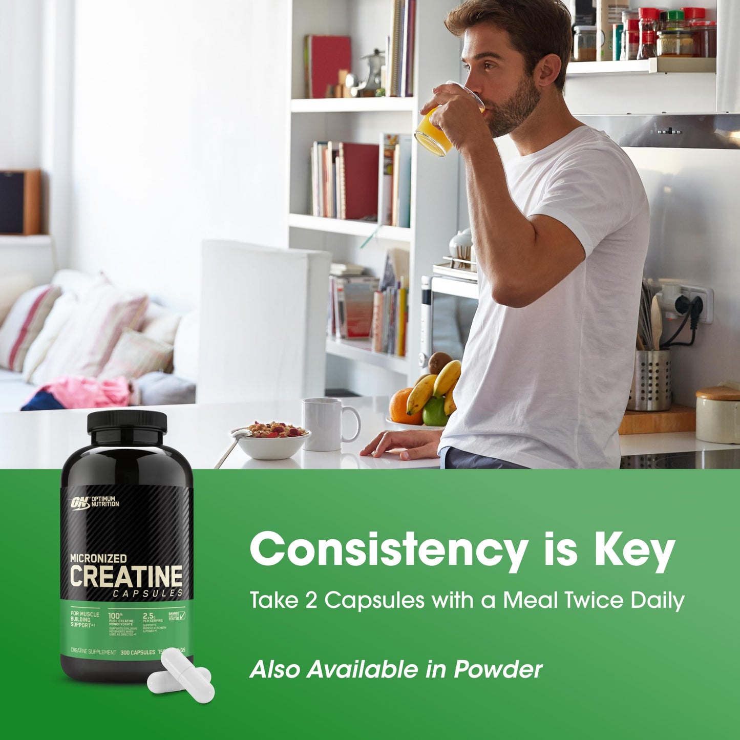 Optimum Nutrition Creatine 2500 Caps – 300 Capsules | 2,500 mg Creapure Monohydrate, Keto Friendly