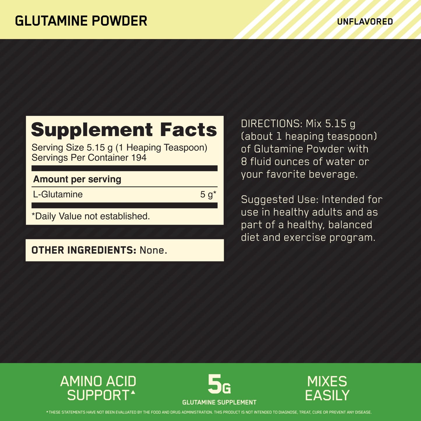 Optimum Nutrition L-Glutamine Powder – 1000g, 194 Servings