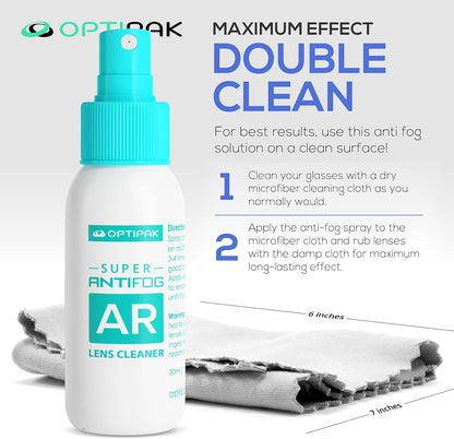 OPTIPAK Anti Fog Lens Cleaner Kit – 2oz Spray + Microfiber Cloth (2 Piece Set)
