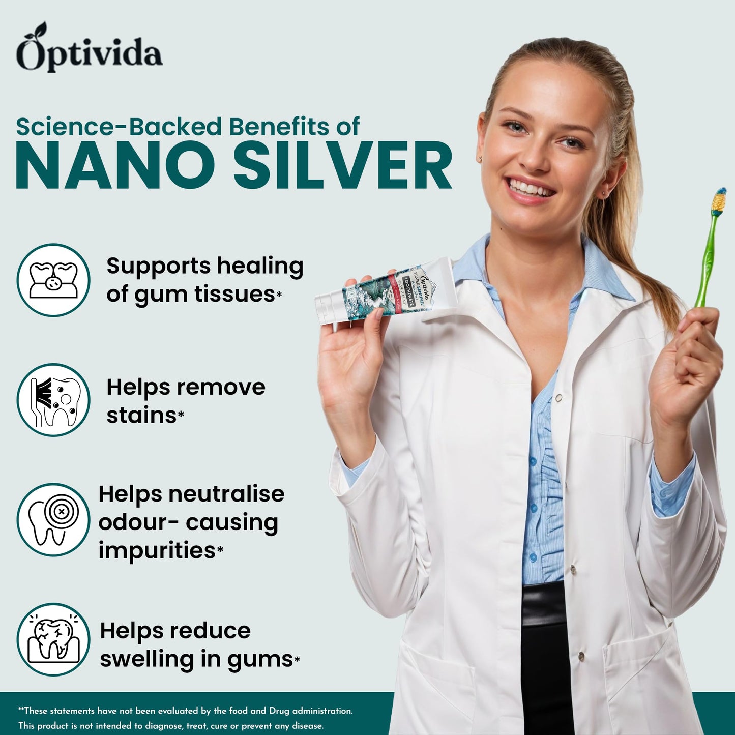 Optivida Fluoride Free Colloidal Silver Toothpaste 4oz - Anti-Cavity Whitening