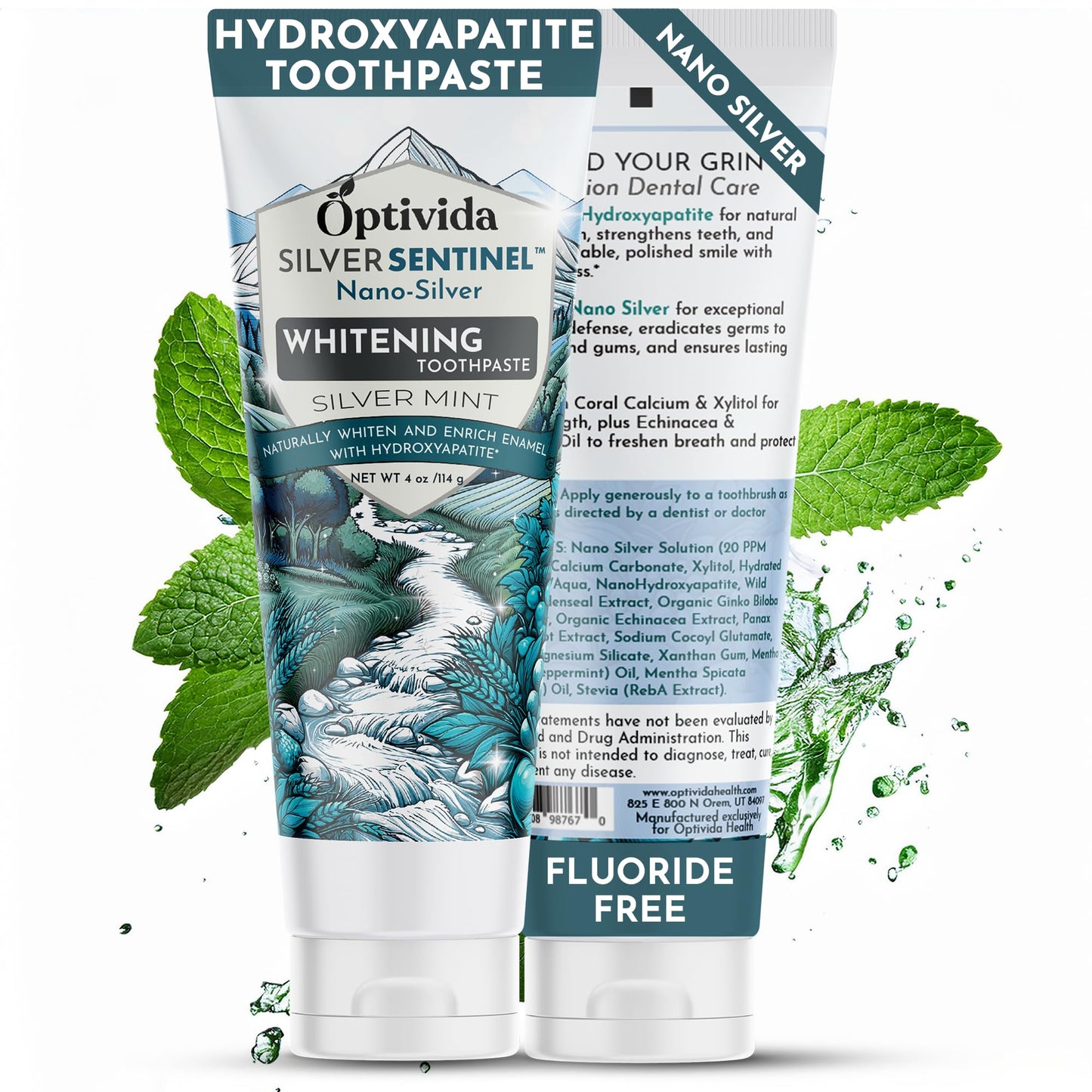 OPTIVIDA Fluoride-Free Nano Hydroxyapatite Toothpaste with Colloidal Silver & Xylitol (4oz)