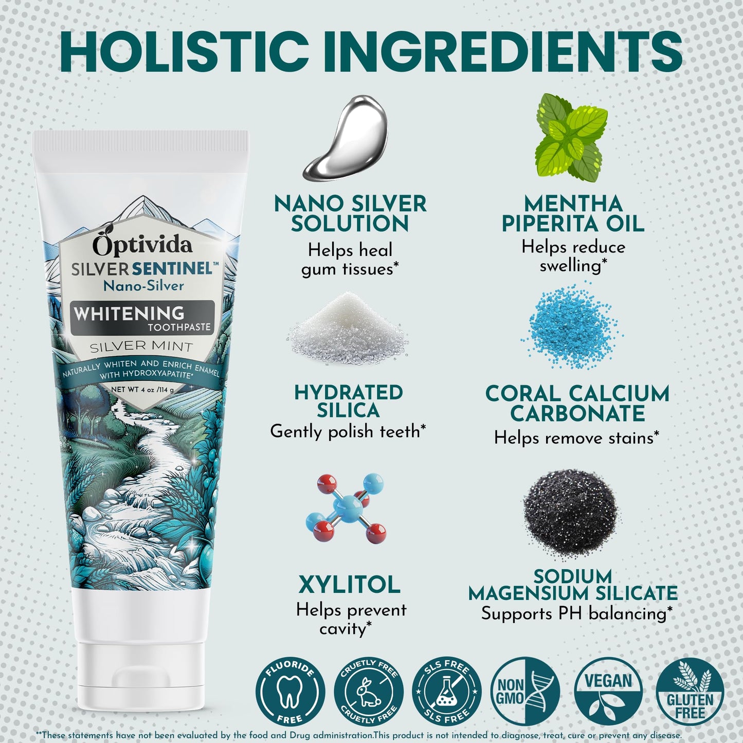 OPTIVIDA Fluoride-Free Nano Hydroxyapatite Toothpaste with Colloidal Silver & Xylitol (4oz)