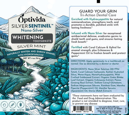OPTIVIDA Fluoride-Free Nano Hydroxyapatite Toothpaste with Colloidal Silver & Xylitol (4oz)