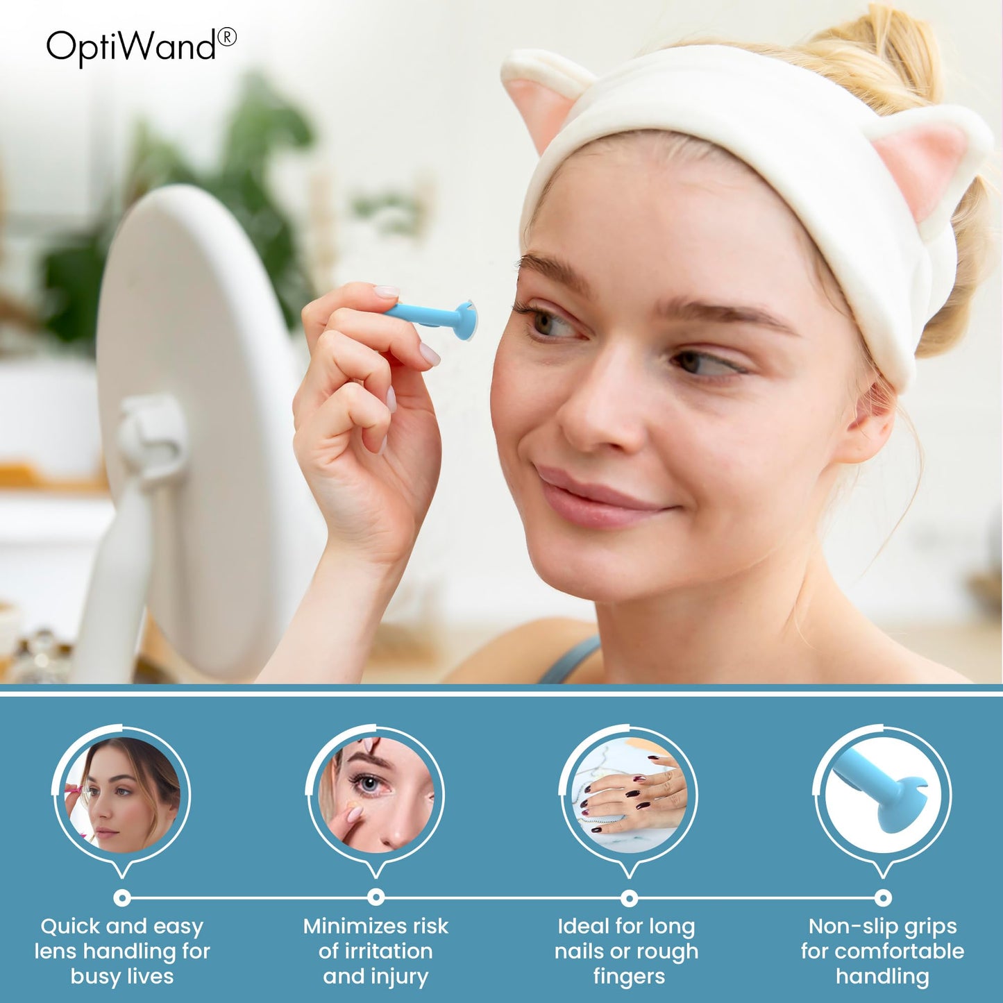OptiWand Portable Soft Contact Lens Tool | Insertion & Removal – Silicone Rubber Eye Inserter & Remover (Travel Size 1.75 inch)