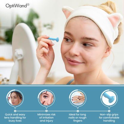 OptiWand Portable Soft Contact Lens Tool | Insertion & Removal – Silicone Rubber Eye Inserter & Remover (Travel Size 1.75 inch)