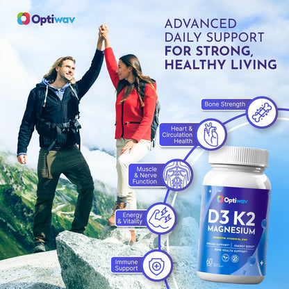 Optiwav D3 K2 Magnesium - Bone Health, Immune & Energy Support