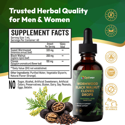 Optiwav Wormwood, Black Walnut & Cloves Drops – Digestive Wellness & Immune Support