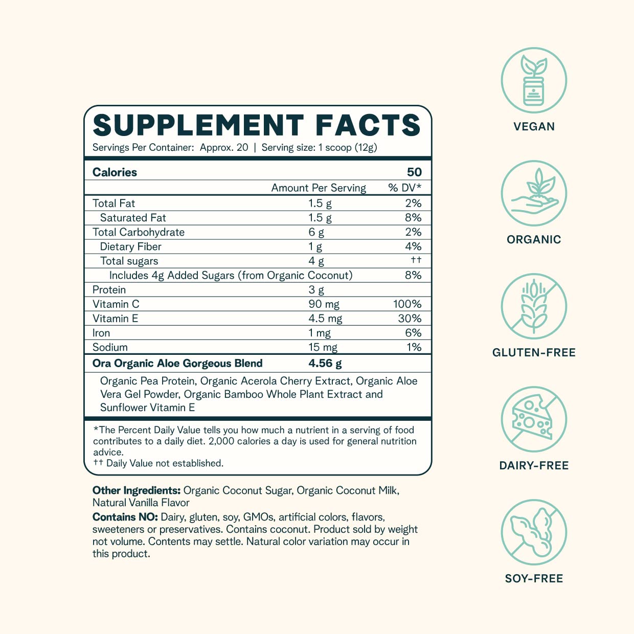 Ora Organic Vegan Collagen-Boosting Powder for Hair, Skin & Nails – Vanilla, 20 Servings