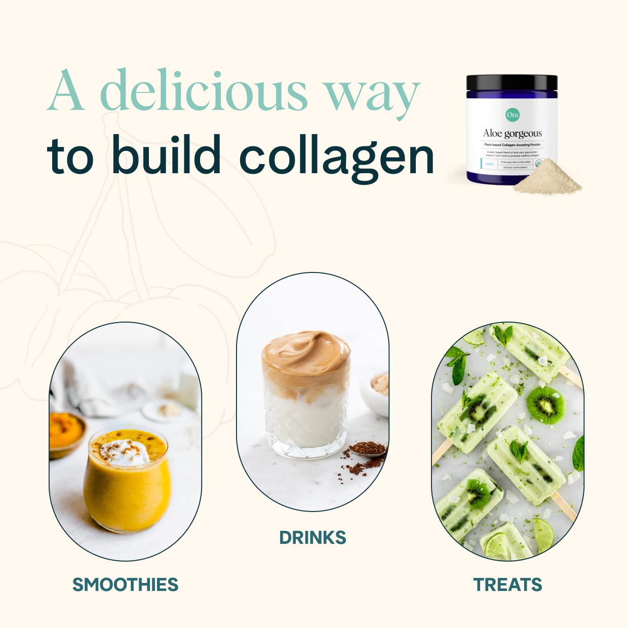 Ora Organic Vegan Collagen-Boosting Powder for Hair, Skin & Nails – Vanilla, 20 Servings