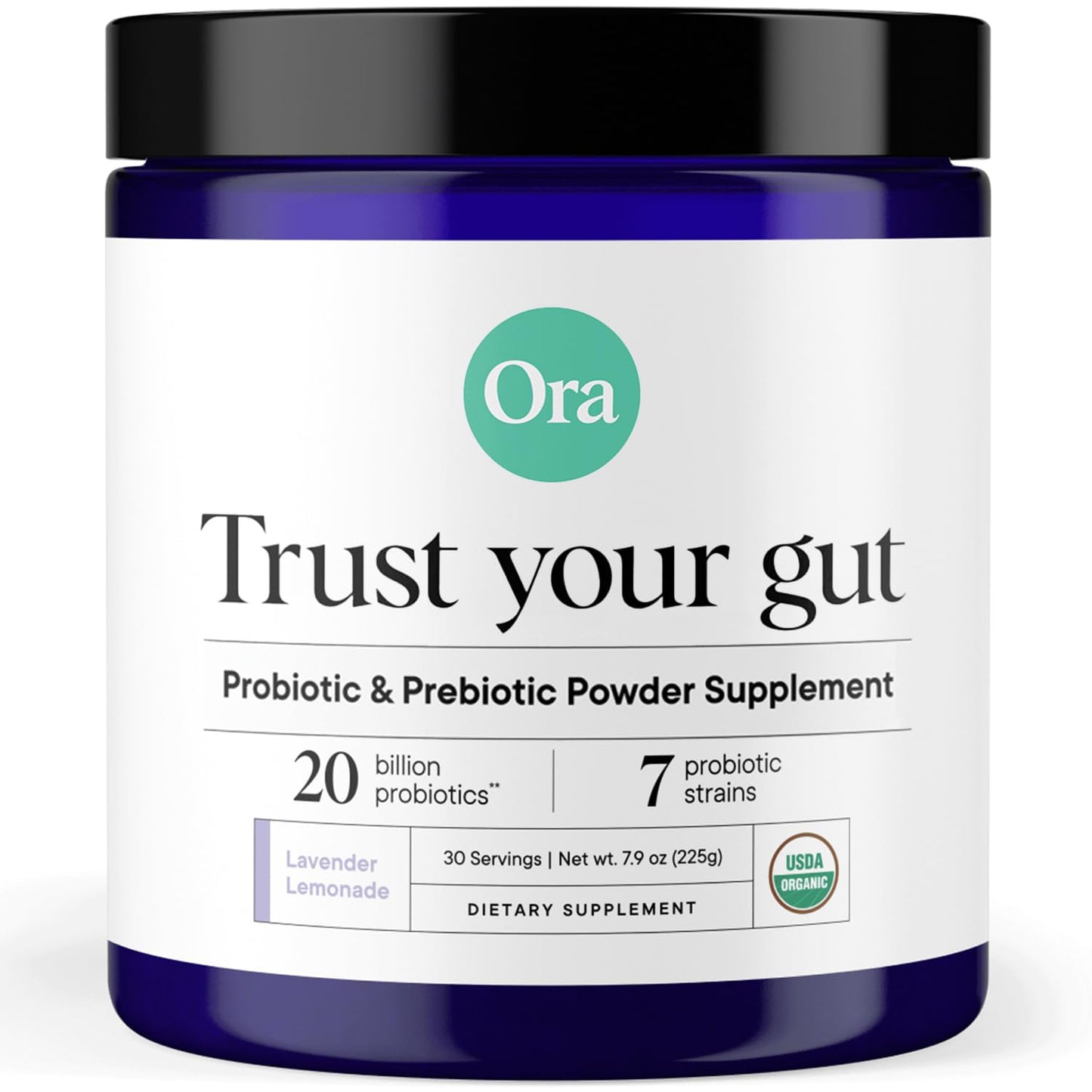 Ora Organic Prebiotic & Probiotic Powder – 20B CFU, 7 Strains, Lavender Lemonade, 30 Servings