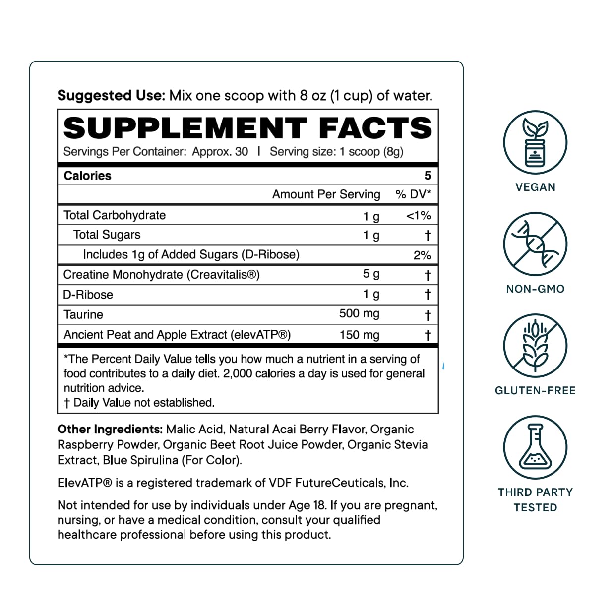 Ora Organic Creatine Monohydrate Powder – Acai Berry, 30 Servings | German-Sourced Creavitalis, elevATP, D-Ribose & Taurine