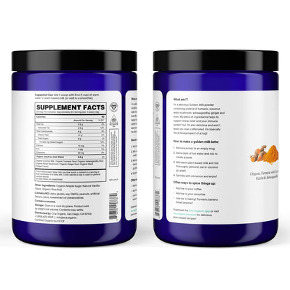 Ora Organic Golden Milk Powder with Turmeric & Adaptogens – Maple & Vanilla, 30 Servings