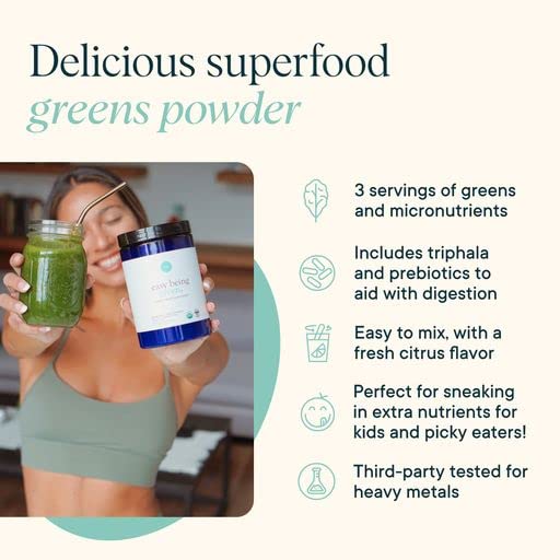 Ora Organic Greens Powder – Citrus Flavor, 30 Servings | Vegan, Gluten-Free, 20+ Organic Greens + Adaptogens
