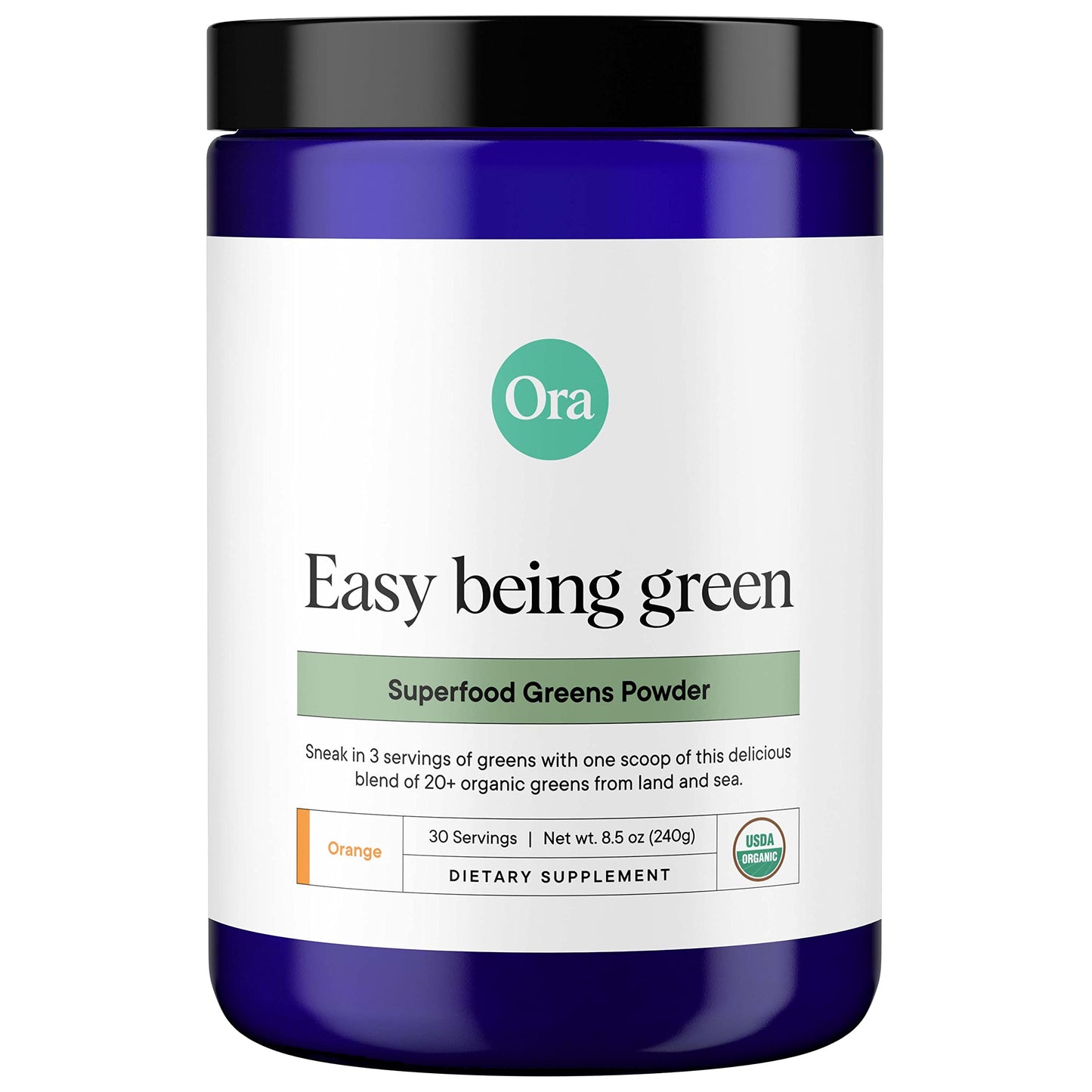 Ora Organic Greens Powder – Citrus Flavor, 30 Servings | Vegan, Gluten-Free, 20+ Organic Greens + Adaptogens