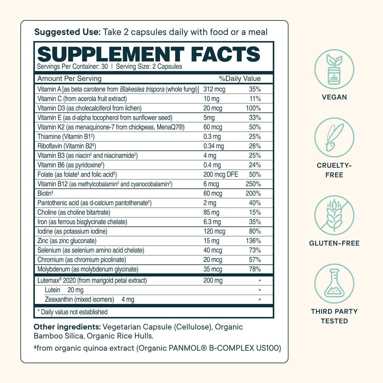 Ora Organic Plant Based Multivitamin for Women & Men | Blue Light Protection