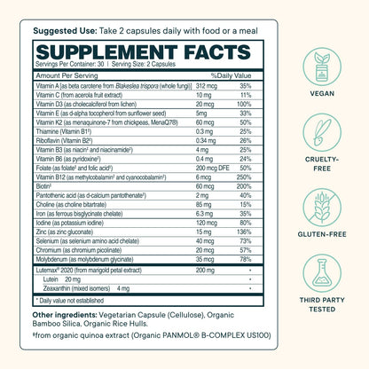 Ora Organic Plant Based Multivitamin for Women & Men | Blue Light Protection