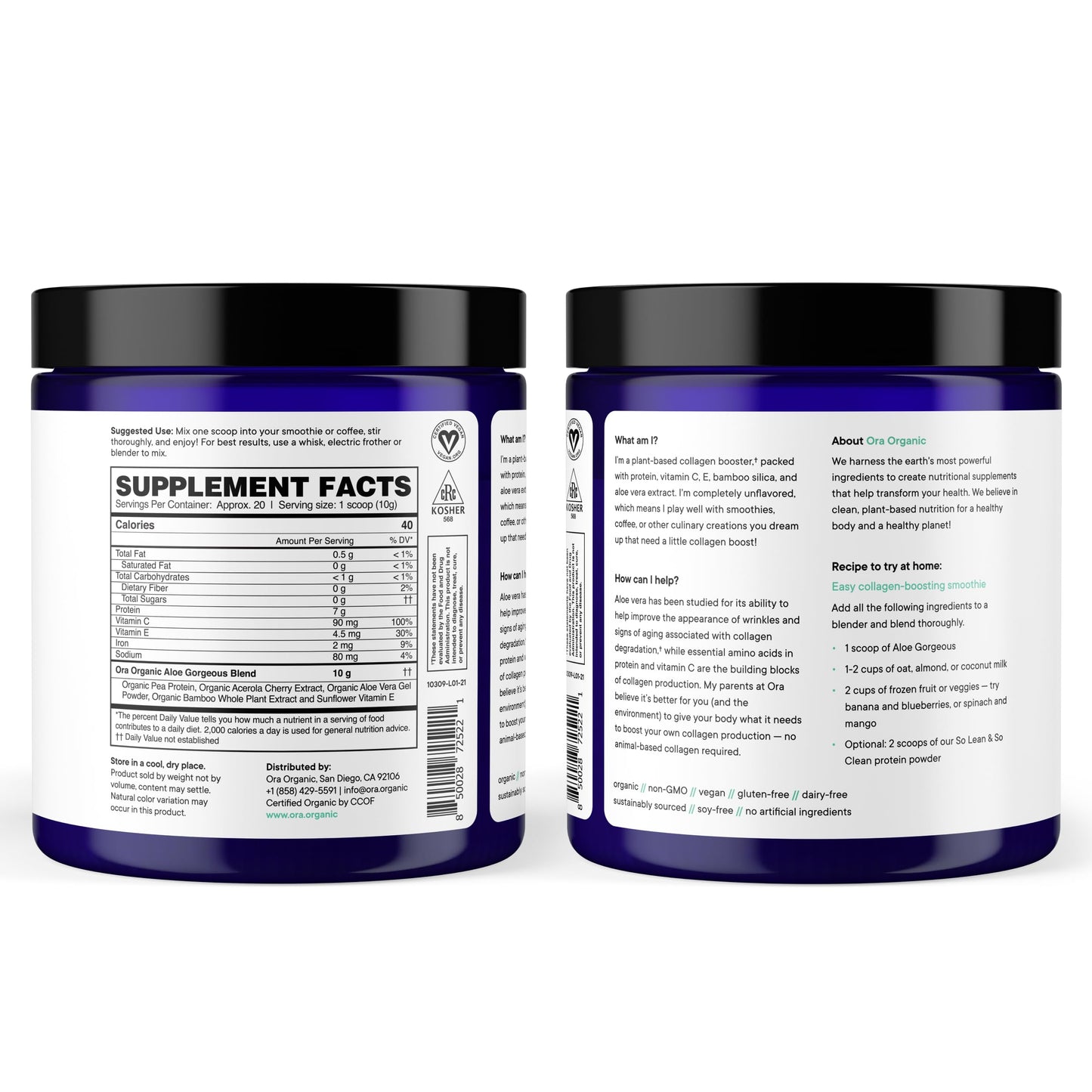 Ora Organic Vegan Collagen-Boosting Powder for Hair, Skin & Nails – Vanilla, 20 Servings