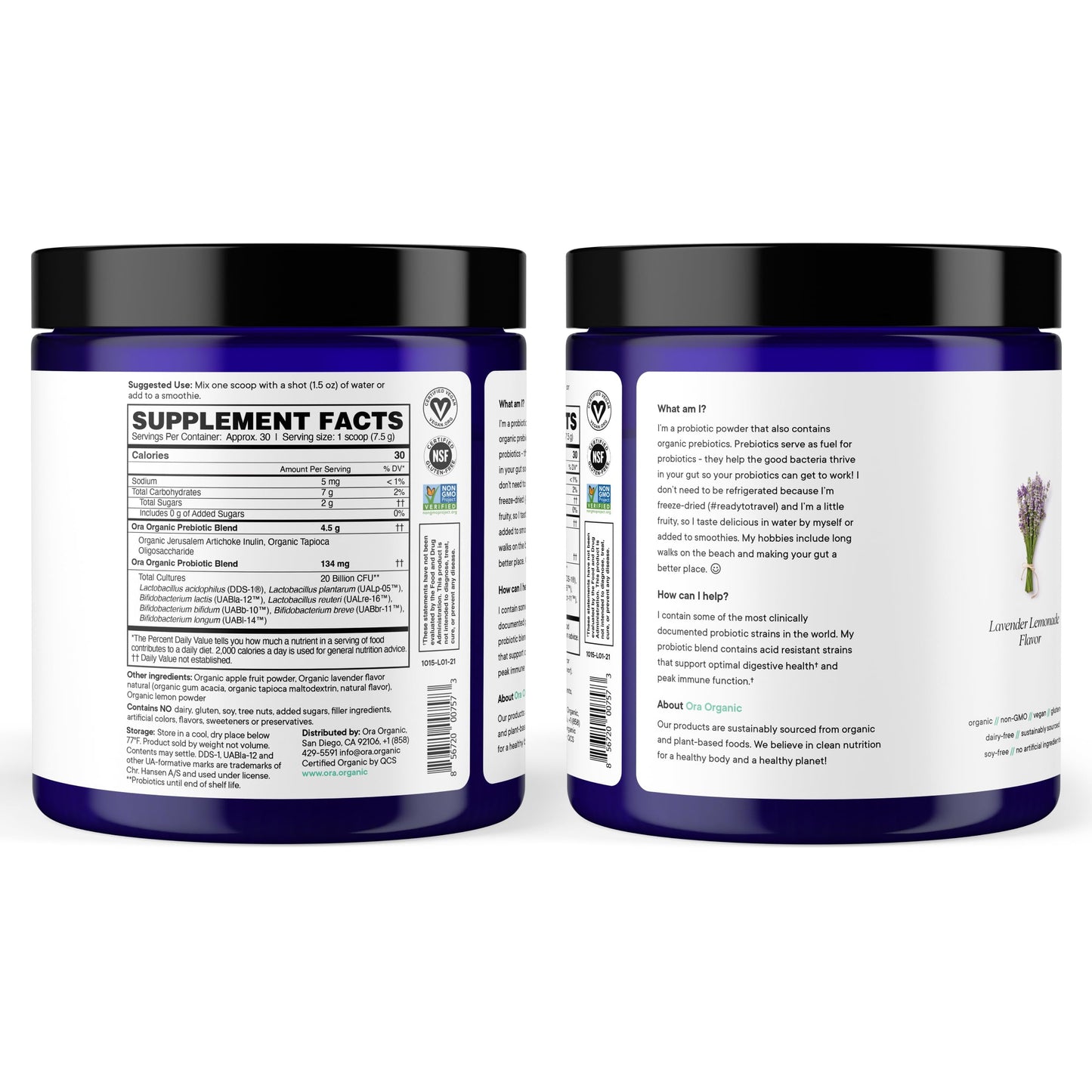 Ora Organic Prebiotic & Probiotic Powder – 20B CFU, 7 Strains, Lavender Lemonade, 30 Servings