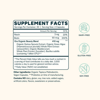 Ora Organic BeYouTiful Hair, Skin & Nails – 60 Vegan Capsules
