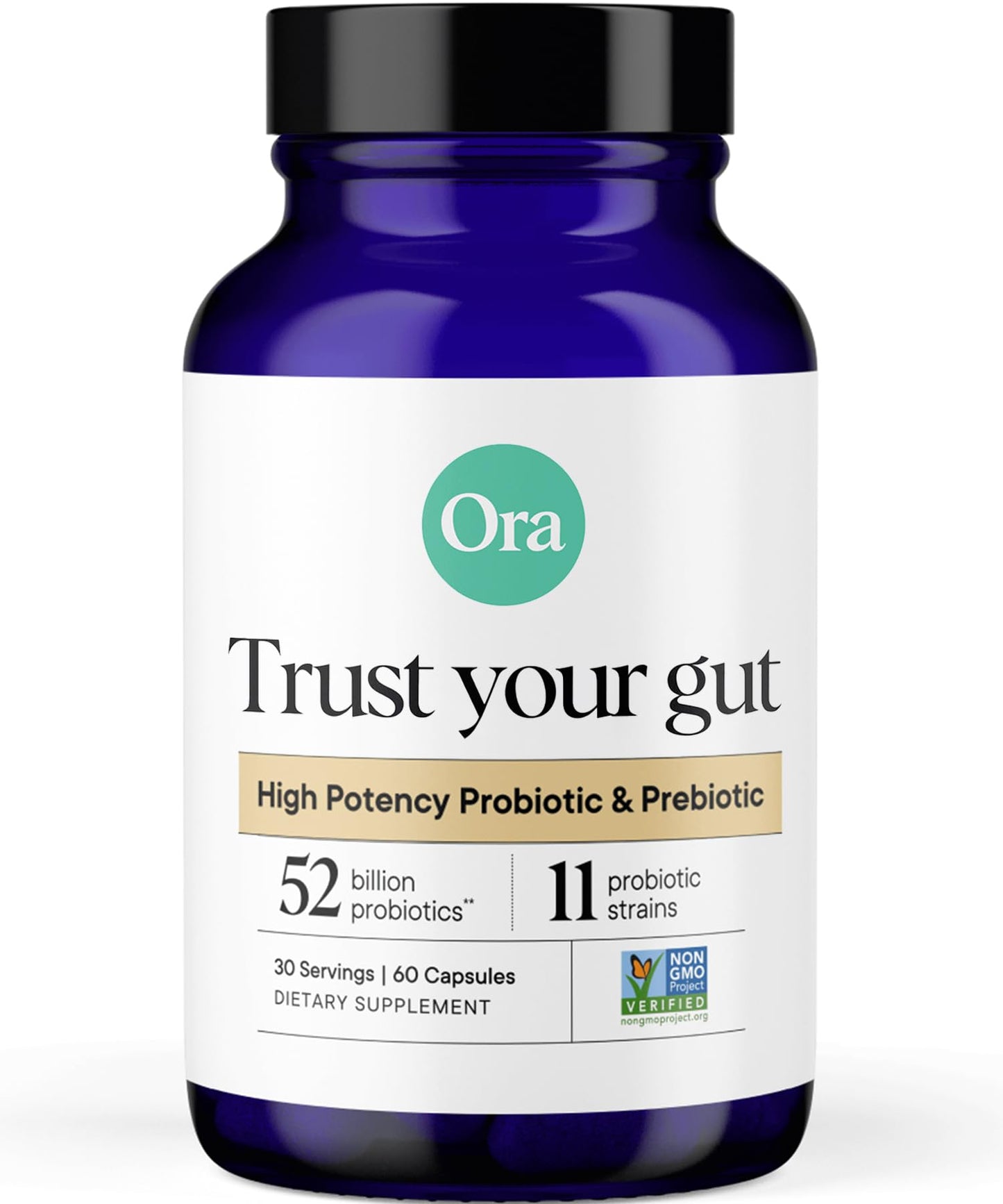 Ora Organic Probiotics with Prebiotics — 52 Billion CFU, 11 Strains, Gluten Free, 60 Capsules