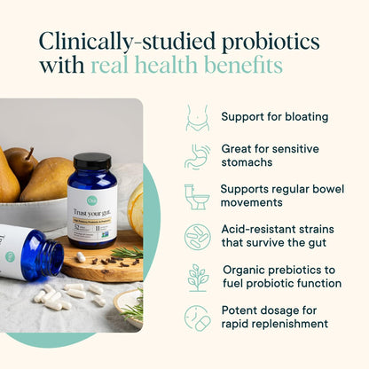 Ora Organic Probiotics with Prebiotics — 52 Billion CFU, 11 Strains, Gluten Free, 60 Capsules