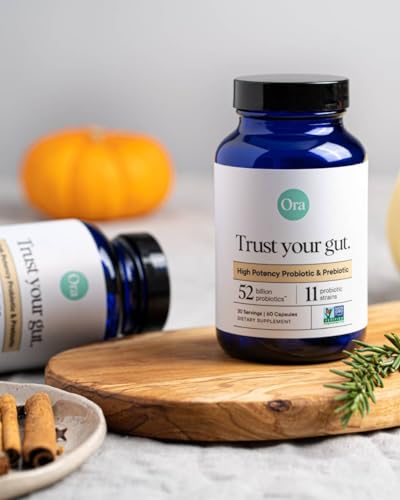 Ora Organic Probiotics with Prebiotics — 52 Billion CFU, 11 Strains, Gluten Free, 60 Capsules