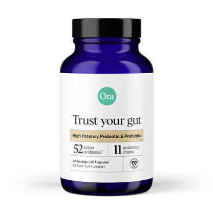 Ora Organic Probiotics with Prebiotics — 52 Billion CFU, 11 Strains, Gluten Free, 60 Capsules
