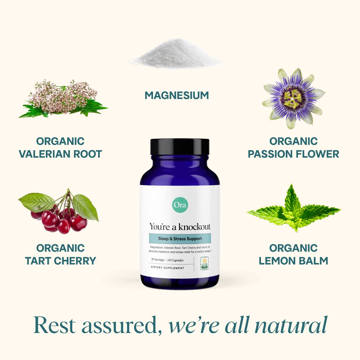 Ora Organic Natural Sleep Aid with Melatonin from Tart Cherry – Calming Herbal Blend, 60 Capsules