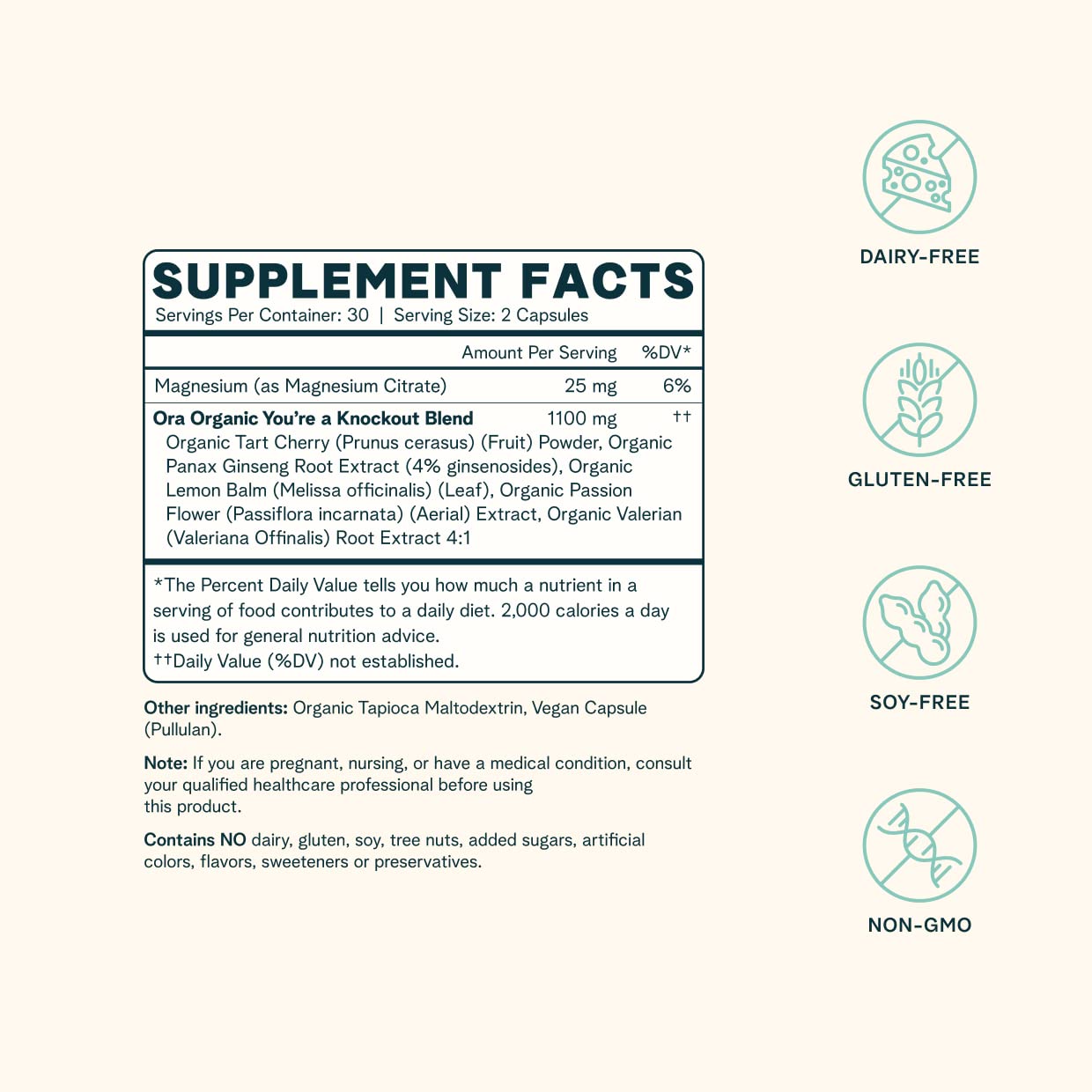 Ora Organic Natural Sleep Aid with Melatonin from Tart Cherry – Calming Herbal Blend, 60 Capsules