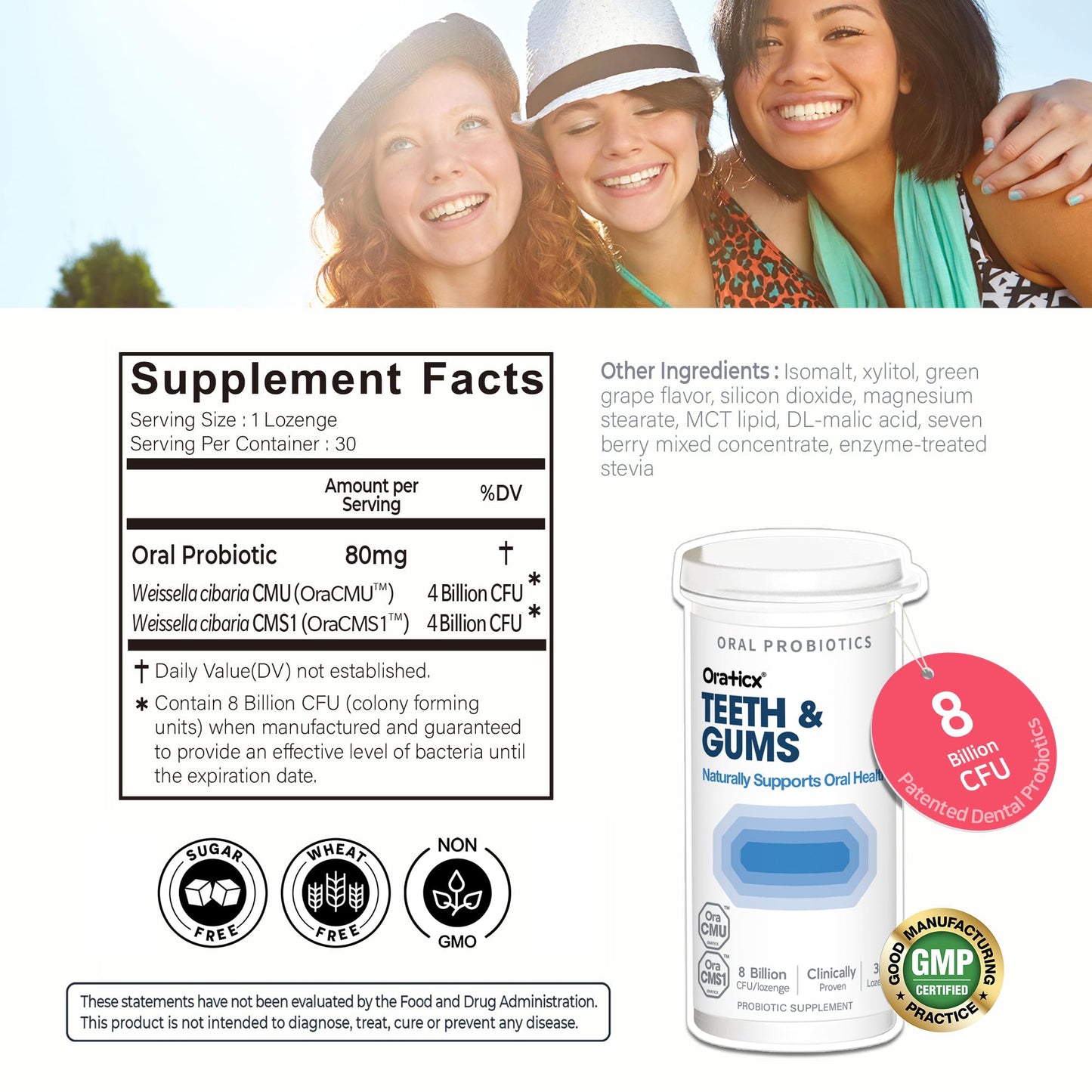 OraTicx Teeth & Gums Oral Probiotics – 8 Billion CFU, Grape Flavor, 30 Lozenges