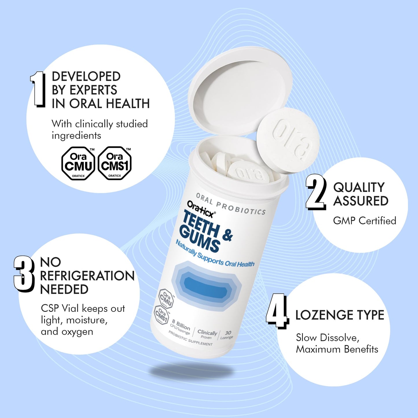 OraTicx Teeth & Gums Oral Probiotics – 8 Billion CFU, Grape Flavor, 30 Lozenges