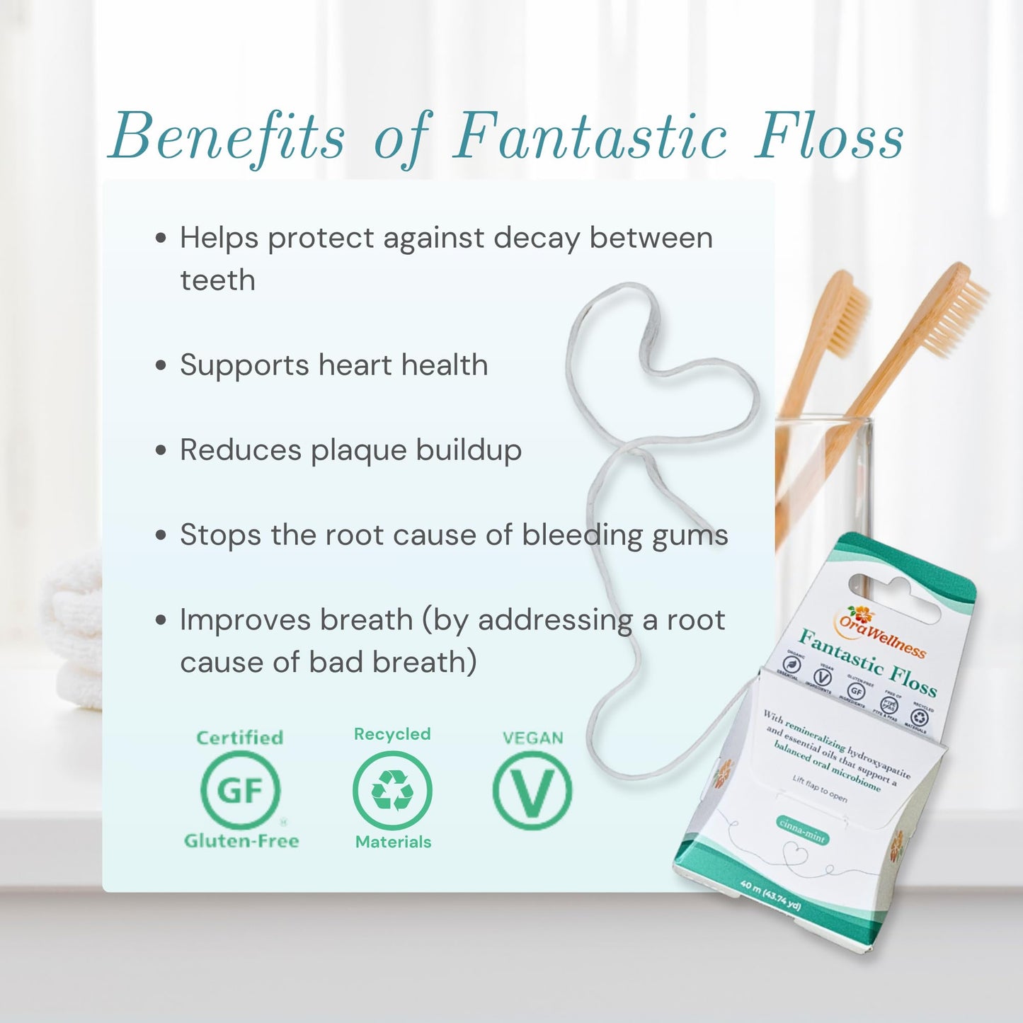 OraWellness Fantastic Floss – Hydroxyapatite Waxed Floss for Tooth & Gum Repair | Pack of 1